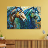 Paarden Blauwgroen blauw groen bruin Canvas Afdruk (Insitu (Woonkamer))