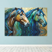 Paarden Blauwgroen blauw groen bruin Canvas Afdruk (Insitu (Houten vloer))