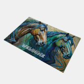 Paarden Blauwgroen blauw groen bruin Deurmat (Schuin)