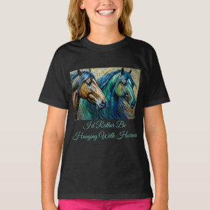 Paarden Blauwgroen blauw groen bruin T-shirt