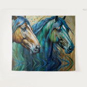 Paarden Blauwgroen blauw groen bruin Wandkleed (Voorkant (horizontaal))
