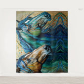 Paarden Blauwgroen blauw groen bruin Wandkleed (Voorkant)
