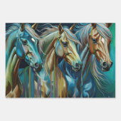 Paarden Blauwgroen, inpakpapier Flat Sheet Set van (Voorkant)