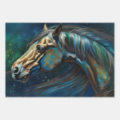 Paarden Blauwgroen, inpakpapier Flat Sheet Set van Vel (Voorkant 3)