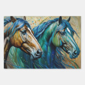 Paarden Blauwgroen, inpakpapier Flat Sheet Set van Vel (Voorkant 2)