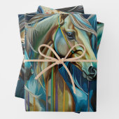 Paarden Blauwgroen, inpakpapier Flat Sheet Set van Vel (In situ)