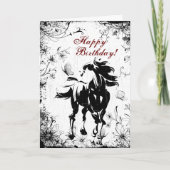 Paarden, bloemen en vlinders Happy Birthday Kaart (Voorkant)