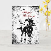 Paarden, bloemen en vlinders Happy Birthday Kaart (Gele Bloem)