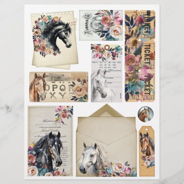 Paarden & Bloemen Ephemera voor Junk Journals (Voorkant)