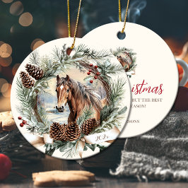 Paarden boerderij dierenkerst pinecone krans keramisch ornament