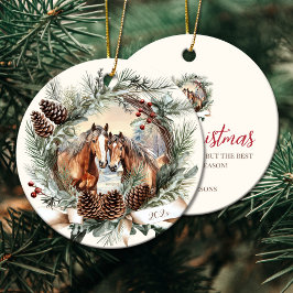Paarden boerderij dierenkerst pinecone krans keramisch ornament