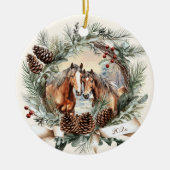 Paarden boerderij dierenkerst pinecone krans keramisch ornament (Voorkant)