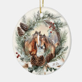 Paarden boerderij dierenkerst pinecone krans keramisch ornament (Links)