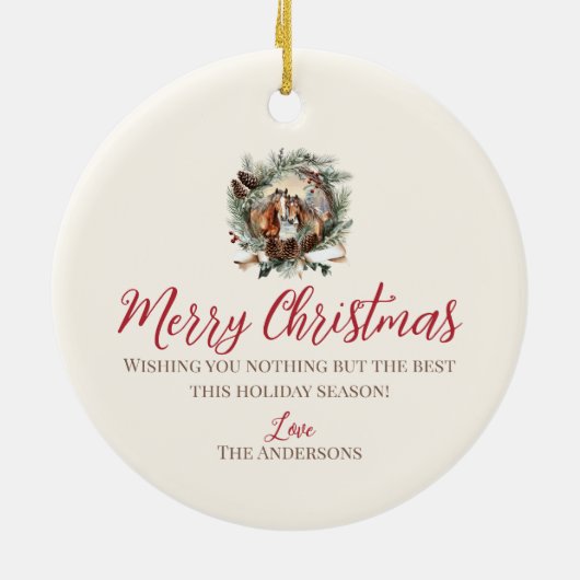 Paarden boerderij dierenkerst pinecone krans keramisch ornament (Achterkant)