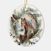 Paarden boerderij dierenkerst pinecone krans keramisch ornament (Links)