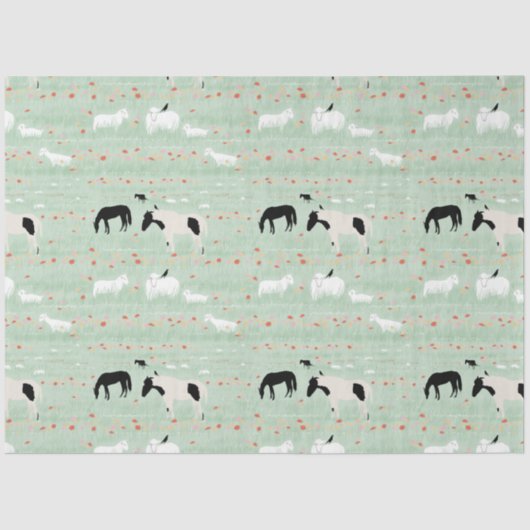 Paarden Boerderij Pink Oranje Flowers Tissuepapier (Voorkant)