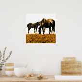 Paarden Bruin Geel Pop Art Vierkant Poster (Keuken)