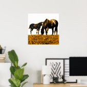 Paarden Bruin Geel Pop Art Vierkant Poster (Thuiskantoor)