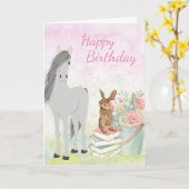  paarden, Bunny, Flowers en Books Birthday Kaart (Gele Bloem)