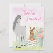 paarden, Bunny, Flowers en Books Birthday Kaart (Voorkant)