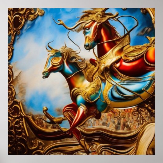 Paarden carrouselkleurige abstracte surrealistisch poster (Voorkant)