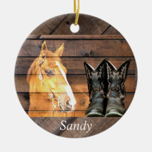 Paarden Cowboylaarzen Rustieke Schuurplank Keramisch Ornament