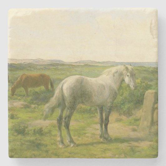 Paarden Dichtbij de Kust (door Rosa Bonheur) Stenen Onderzetter (Voorkant)