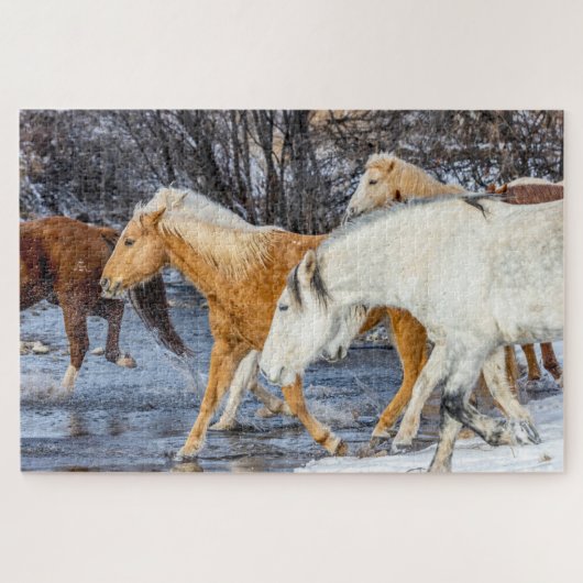 Paarden die de stroom passeren legpuzzel (Horizontaal)