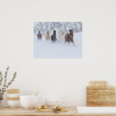Paarden die door de sneeuw rennen poster (Keuken)