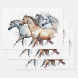 Paarden die door de Waterverf lopen Inpakpapier Vel