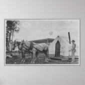 Paarden die een gebouw trekken poster (Voorkant)