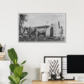 Paarden die een gebouw trekken poster (Thuiskantoor)