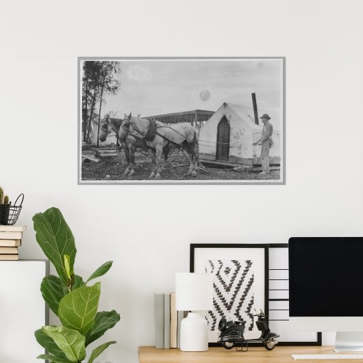 Paarden die een gebouw trekken poster (Thuiskantoor)