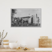 Paarden die een gebouw trekken poster (Keuken)