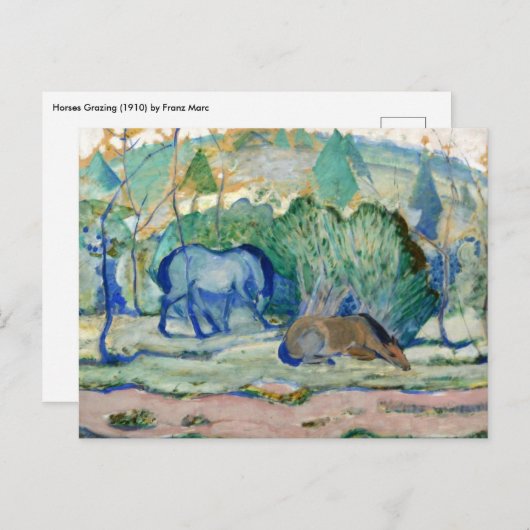 Paarden die grazen door Franz Marc,  Kunst Briefkaart (Voorkant / Achterkant)