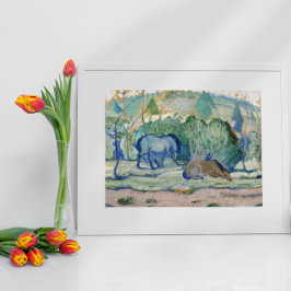Paarden die grazen door Franz Marc,  Kunst Poster