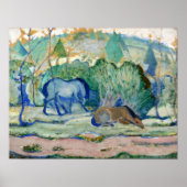 Paarden die grazen door Franz Marc,  Kunst Poster (Voorkant)