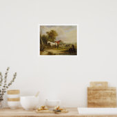 Paarden die grazen: een grijze steenvlek met Mares Poster (Keuken)