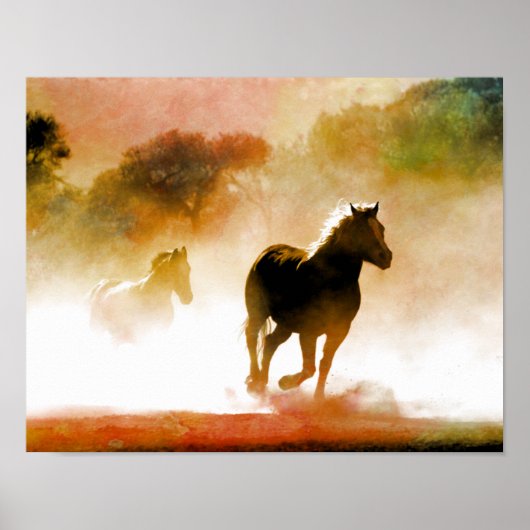 Paarden die in de mist lopen poster (Voorkant)