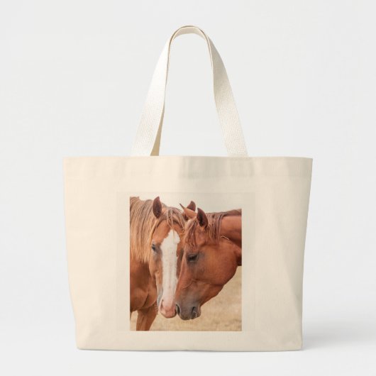 Paarden die in een weiland snuiven grote tote bag (Voorkant)