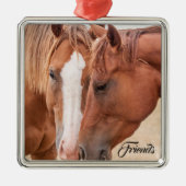 Paarden die in een weiland snuiven metalen ornament (Voorkant)