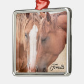Paarden die in een weiland snuiven metalen ornament (Links)