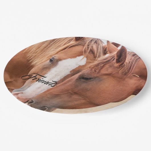 Paarden die in een weiland snuiven papieren bordje (Gekanteld)