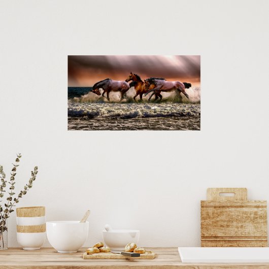 Paarden die in het Surf lopen Poster (Keuken)