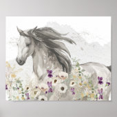 Paarden die in het veld Bloem lopen Poster (Voorkant)