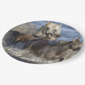 Paarden die in het water galmen papieren bordje (Gekanteld)