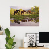 Paarden die in kleine beekjes worden gereflecteerd poster (Thuiskantoor)