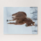 Paarden die in sneeuw lopen legpuzzel (Horizontaal)