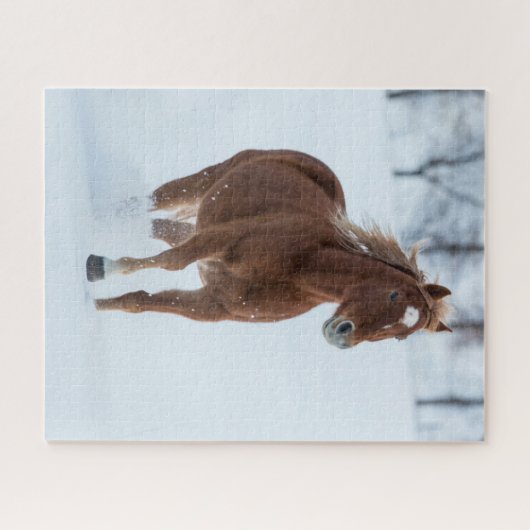 Paarden die in sneeuw lopen legpuzzel (Horizontaal)