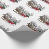 Paarden die kerstakelpapier met Wagon-kerst bereid Cadeaupapier (Hoek)